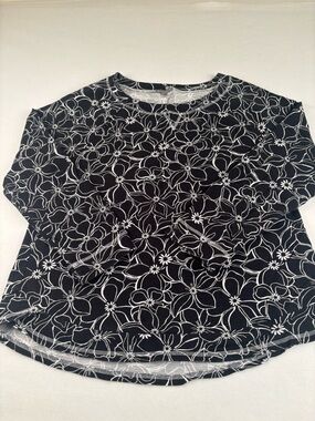 Talbots Black Long Sleeve Floral-Outline Tee